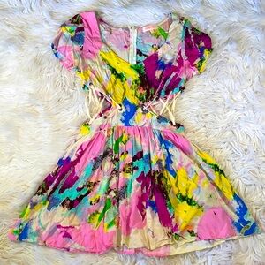 nameless • Colorful Lace-Up Side Watercolor Minidress or Tunic